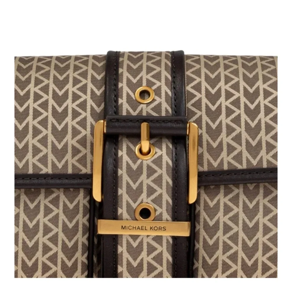 MICHAEL KORS ~ Signature Brown and Cream Shoulder Bag w/Brass Hardware